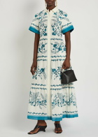Erdem Floral-print Cotton and Linen-blend Midi Shirt Dress Blue