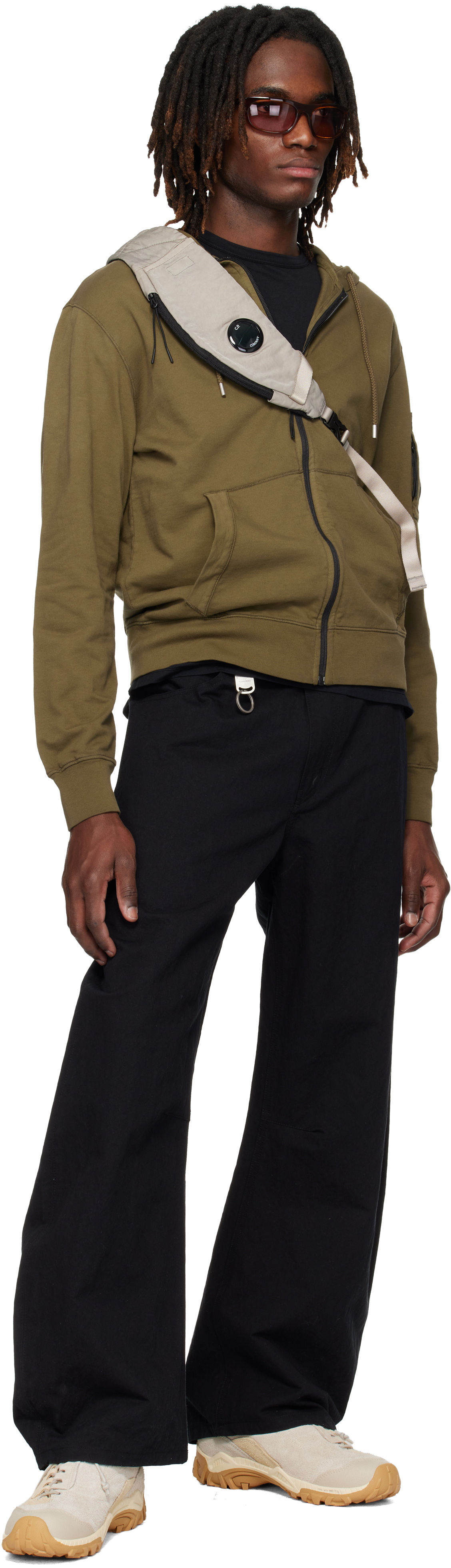 C.P. Company Khaki Light Fleece Zip Lens Hoodie
