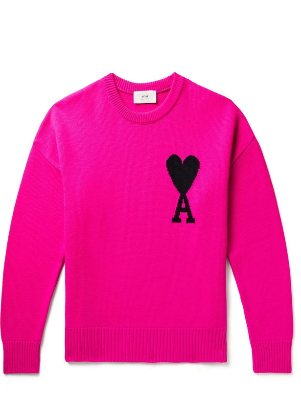 Photo: AMI PARIS - Logo-Intarsia Virgin Wool Sweater - Pink