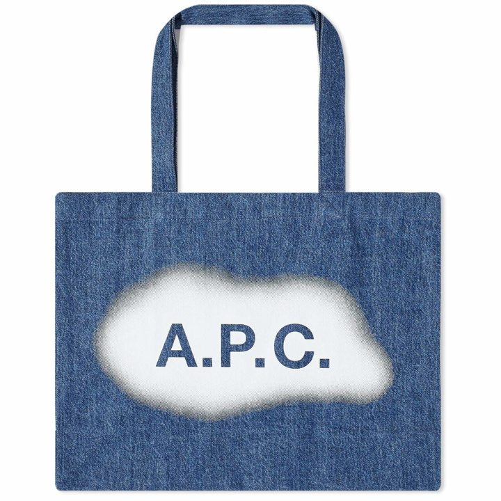 Photo: A.P.C. Men's Spray Logo Diane Shopping Tote in Washed Indigo