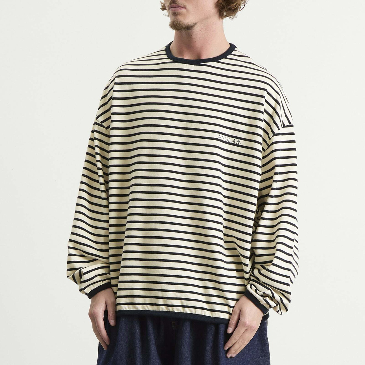Anglan Men's Striped Long Sleeve in Navy