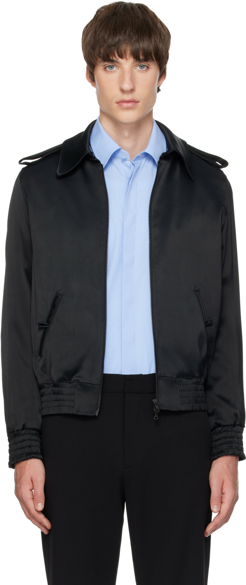 AARON ESH Black Satin Bomber Jacket