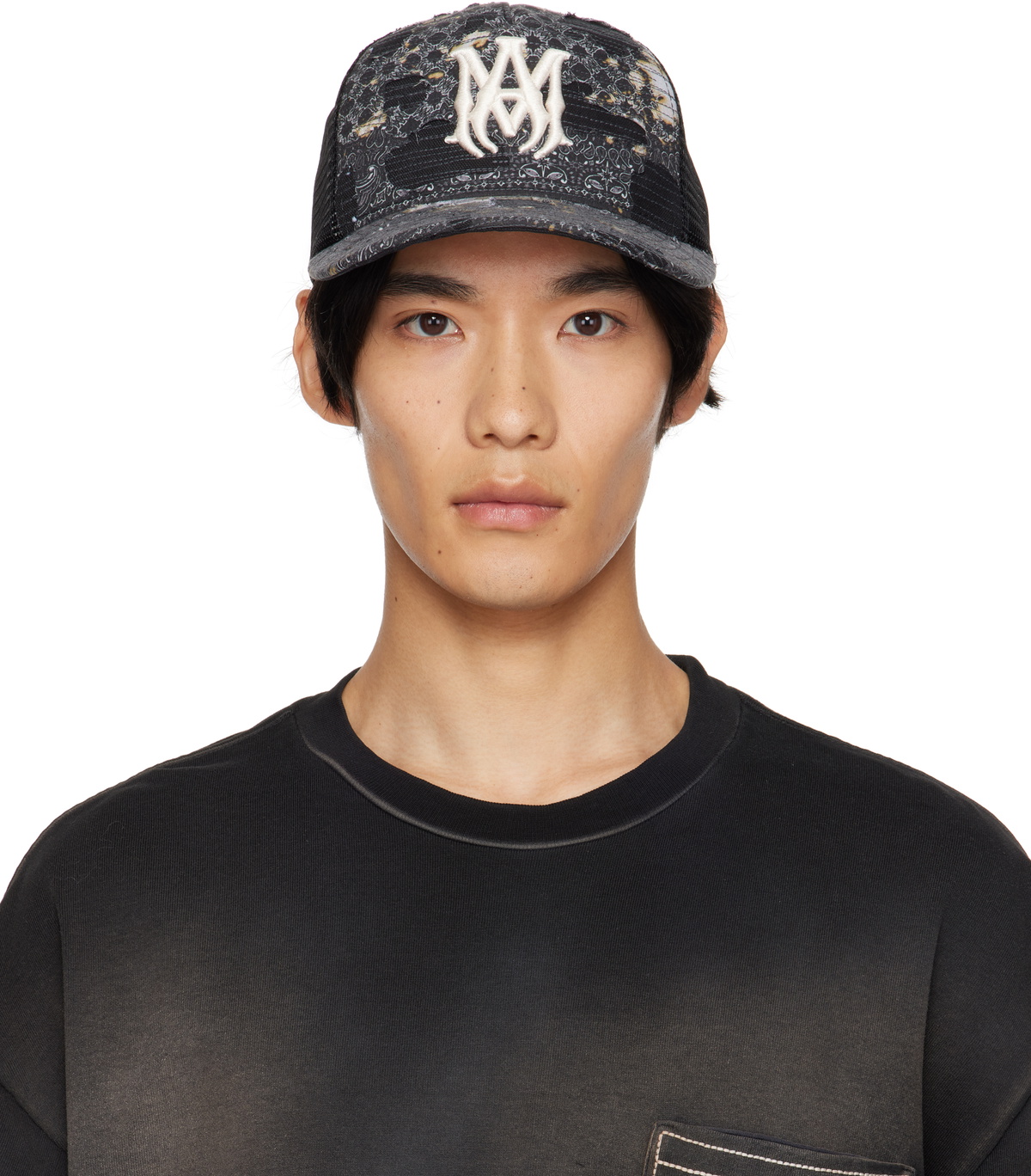 AMIRI BANDANA REPAIR TRUCKER HAT アミリ Buy Amiri Bandana Repair Trucker Hat 'Black' - AMHATR1028 | GOAT
