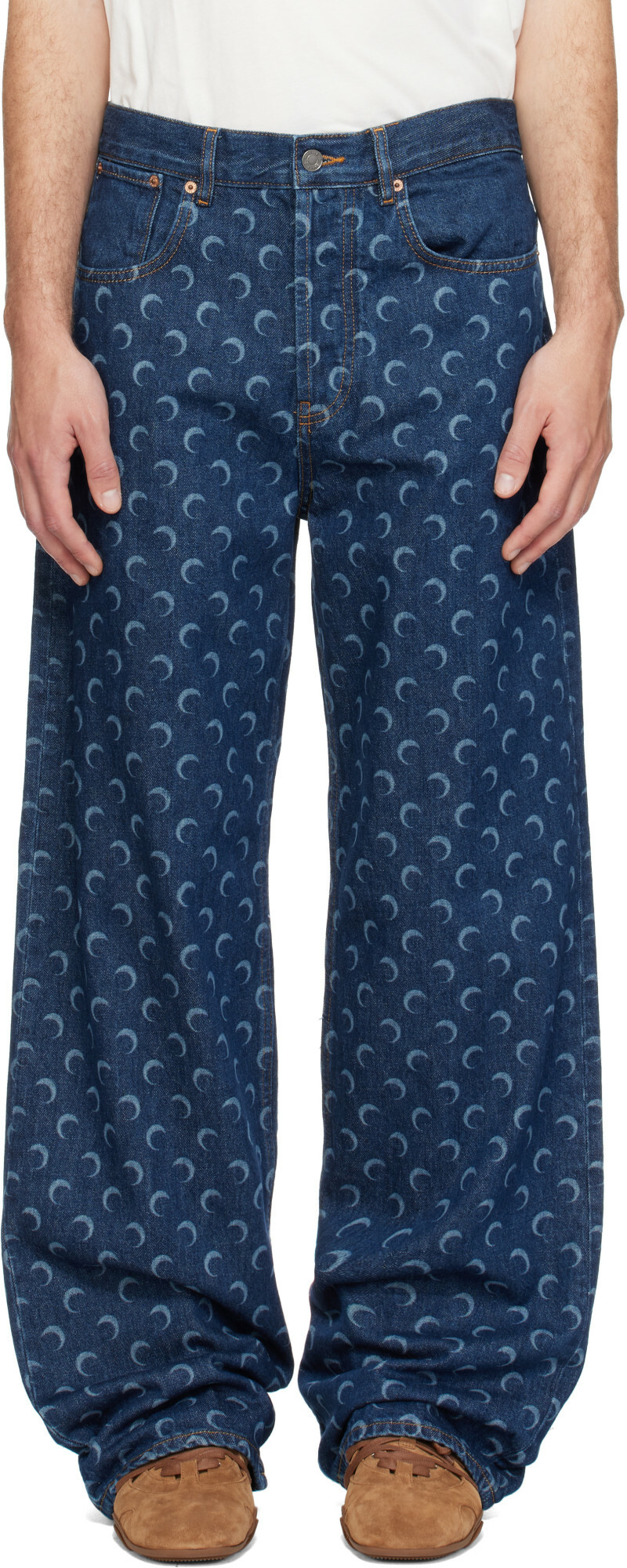 Marine Serre Blue Denim Straight Jeans
