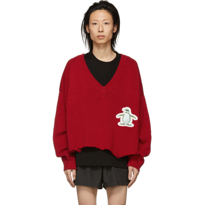 Doublet Red 3D Patch Cut-Off Sweater Doublet