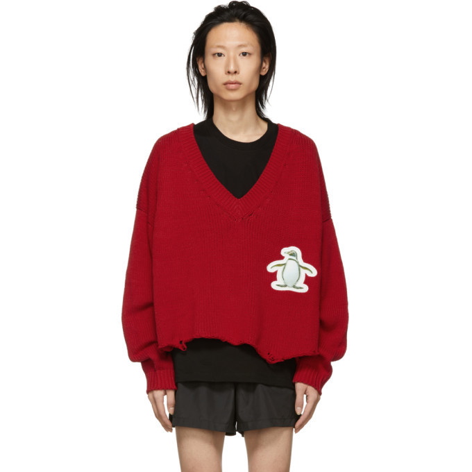 Photo: Doublet Red 3D Patch Cut-Off Sweater