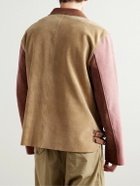 BODE - Camp-Collar Colour-Block Suede Overshirt - Pink