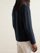 Inis Meáin - Shawl-Collar Cable-Knit Donegal Merino Wool and Cashmere-Blend Cardigan - Blue