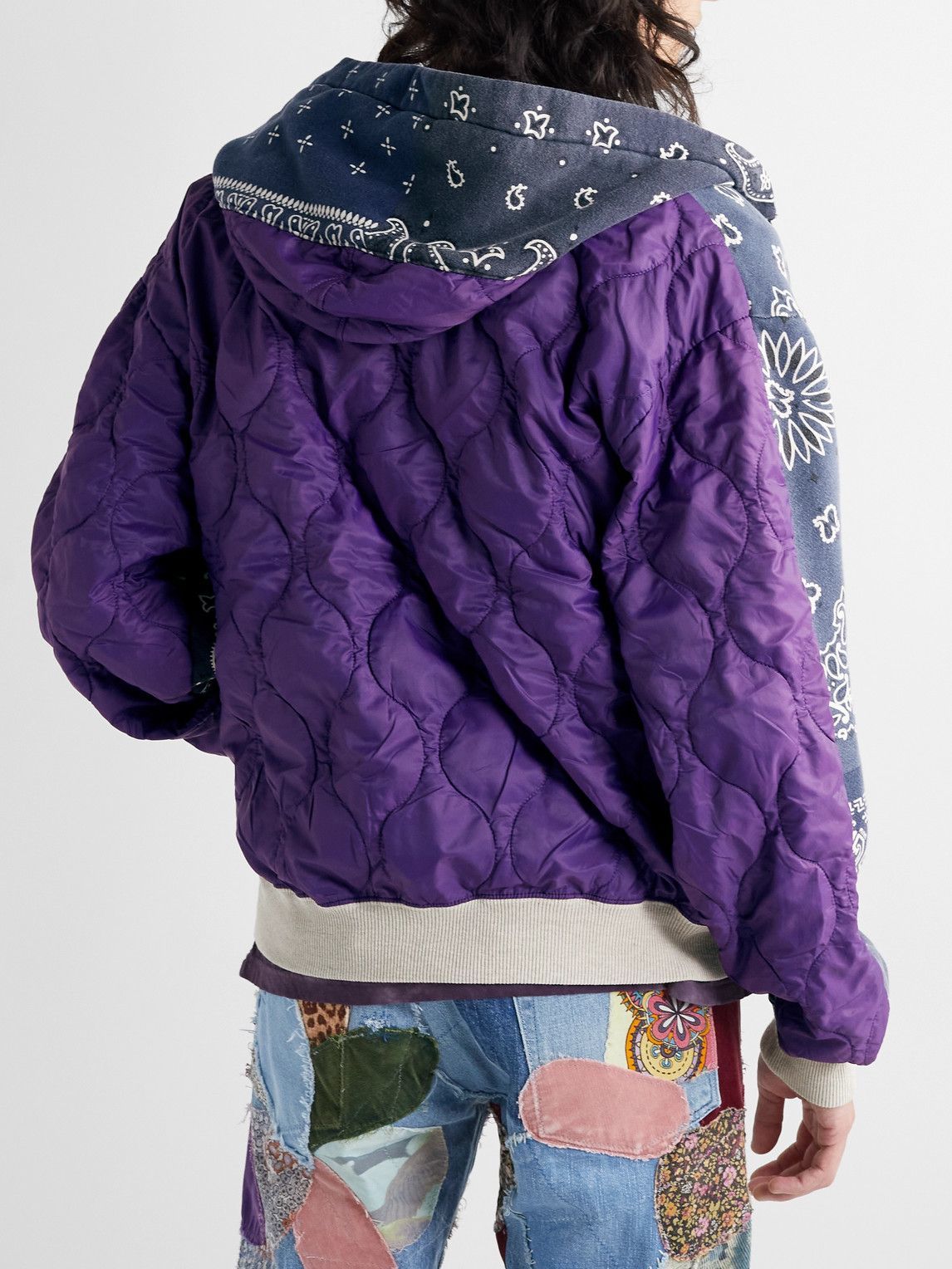 KAPITAL KOUNTRY Quilted ジップアップパーカー KAPITAL - Bandana-Print Cotton-Jersey and Quilted Shell Zip-Up