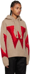 JW Anderson Taupe & Red Gothic Chunky Hoodie