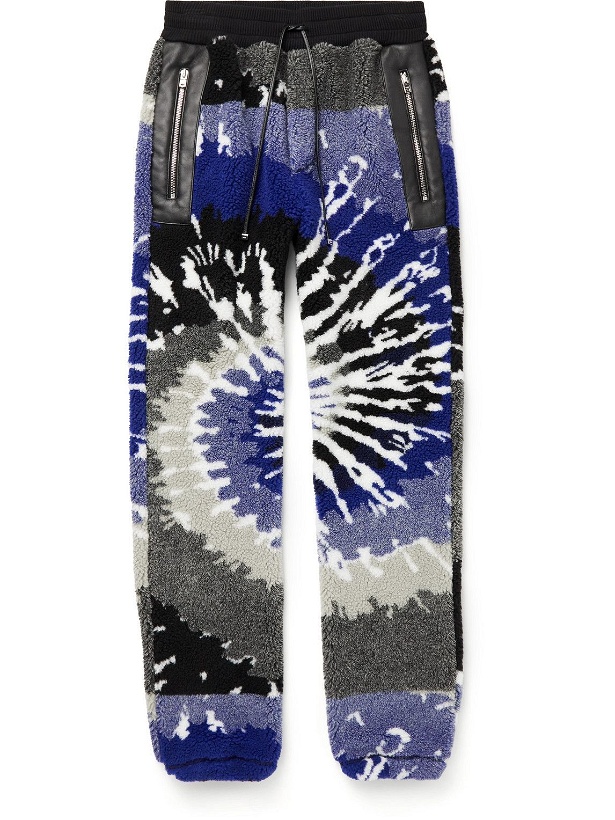 Photo: AMIRI - Tapered Leather-Trimmed Tie-Dyed Fleece Sweatpants - Blue