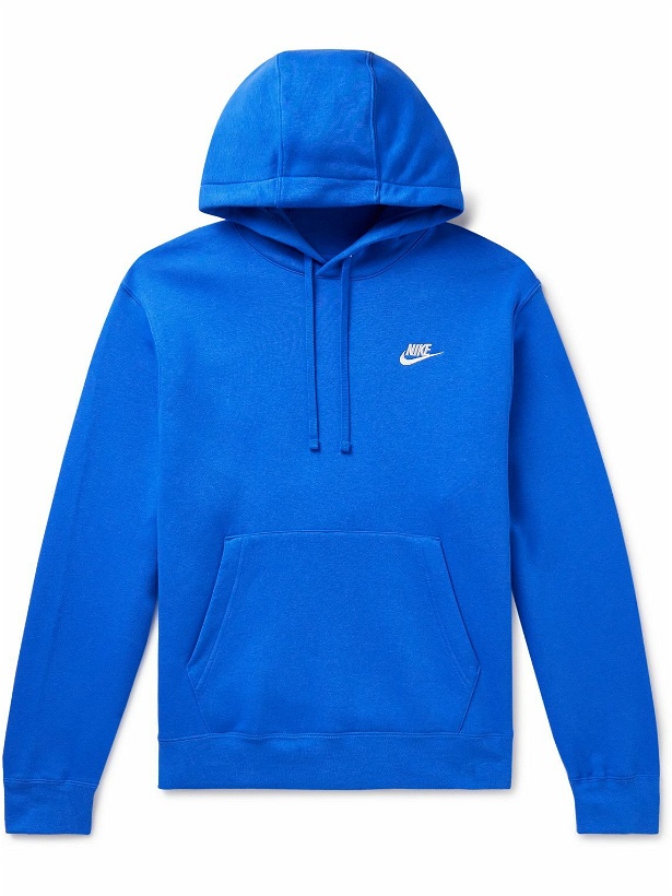 Photo: Nike - Sportswear Club Logo-Embroidered Cotton-Blend Jersey Hoodie - Blue