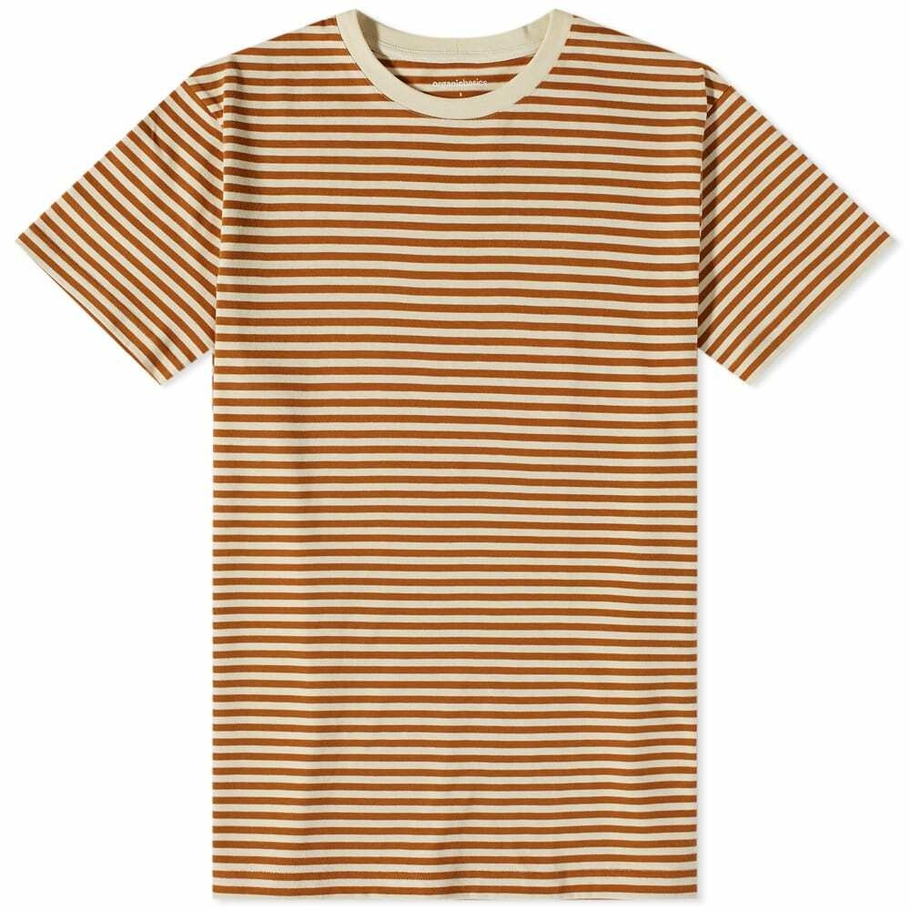 Photo: Organic Basics Men's Organic Cotton T-Shirt in Ochre Stripe