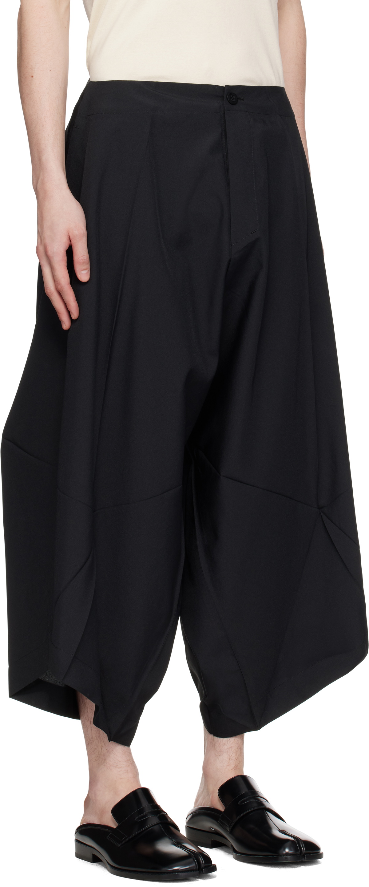 132 5. ISSEY MIYAKE Black Unified Half Cubes Trousers