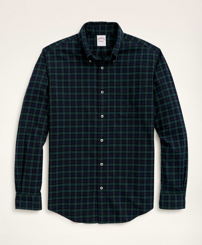 Photo: Brooks Brothers Men's Regent Regular-Fit Archival Brushed Twill Black Watch Shirt | Navy/Green