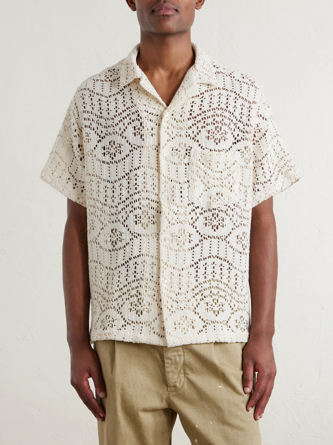 Portuguese Flannel - Camp-Collar Crocheted Cotton-Blend Shirt - Neutrals