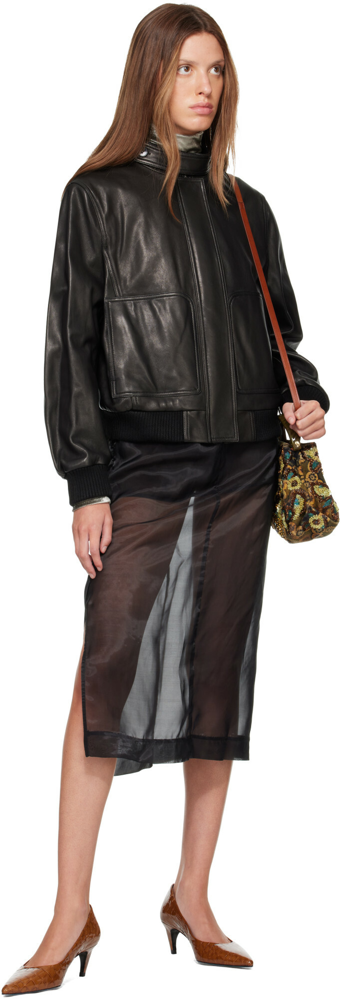 Nour Hammour Black Rios Leather Bomber Jacket