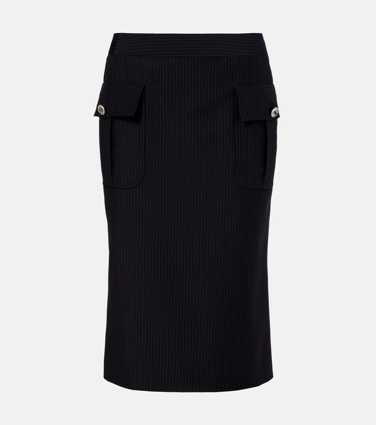 McQueen Chalk stripe wool and mohair pencil skirt