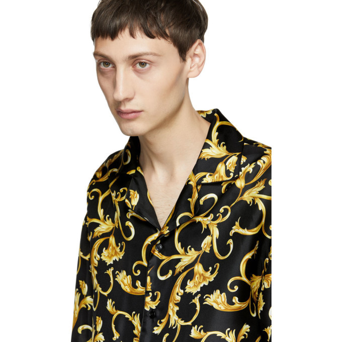 Versace Underwear Black and Gold Printed Pyjama Shirt Versace