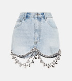 Area - Crystal-embellished denim miniskirt