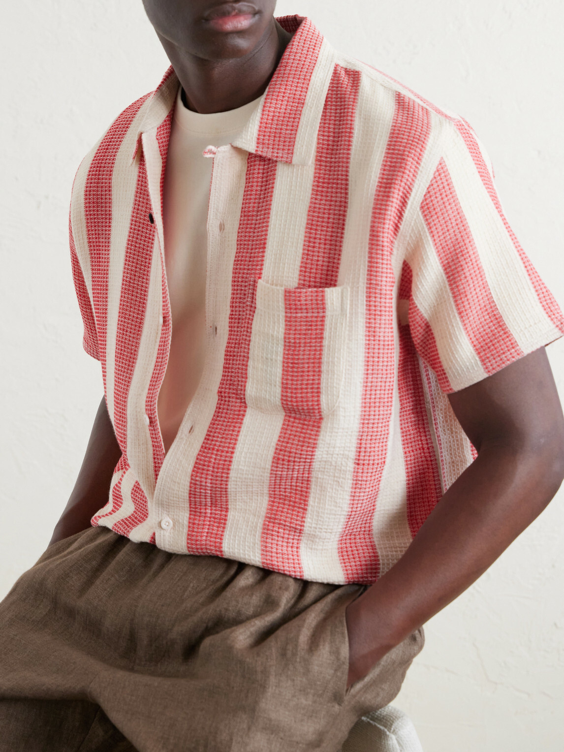 Kardo - Camp-Collar Striped Cotton Shirt - Red