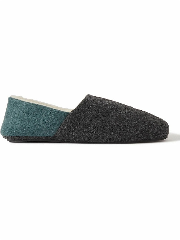 Photo: Mr P. - Fleece-Lined Two-Tone Recycled-Felt Slippers - Blue