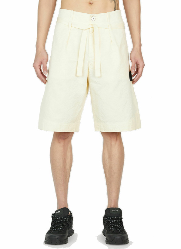 Photo: Stone Island Shadow Project - Compass Patch Bermuda Shorts in Cream
