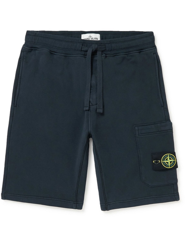 Photo: Stone Island - Straight-Leg Logo-Appliquéd Cotton-Jersey Drawstring Shorts - Blue