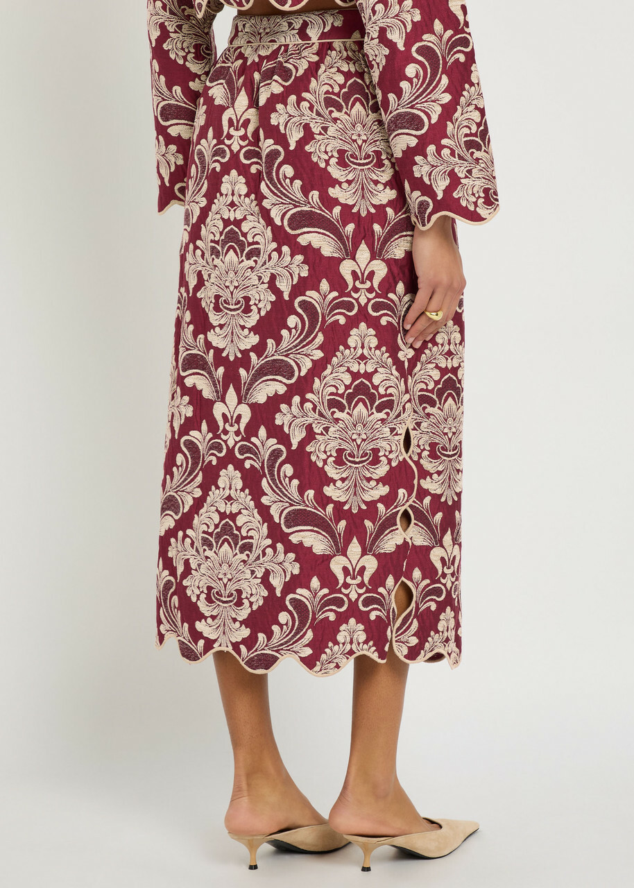 Farm Rio Jacquard Woven Midi Skirt Red