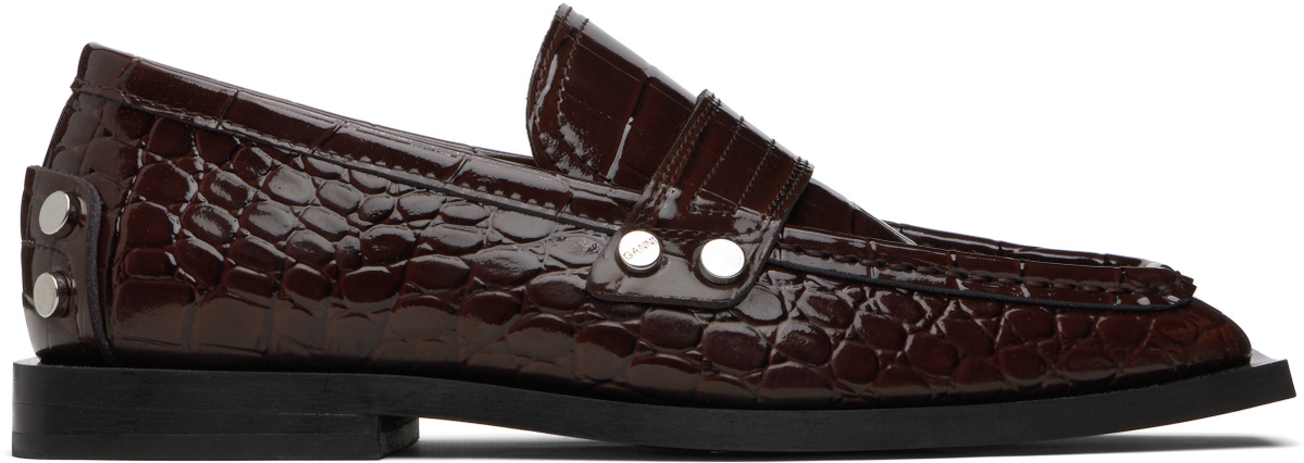 GANNI Brown Studded Loafers