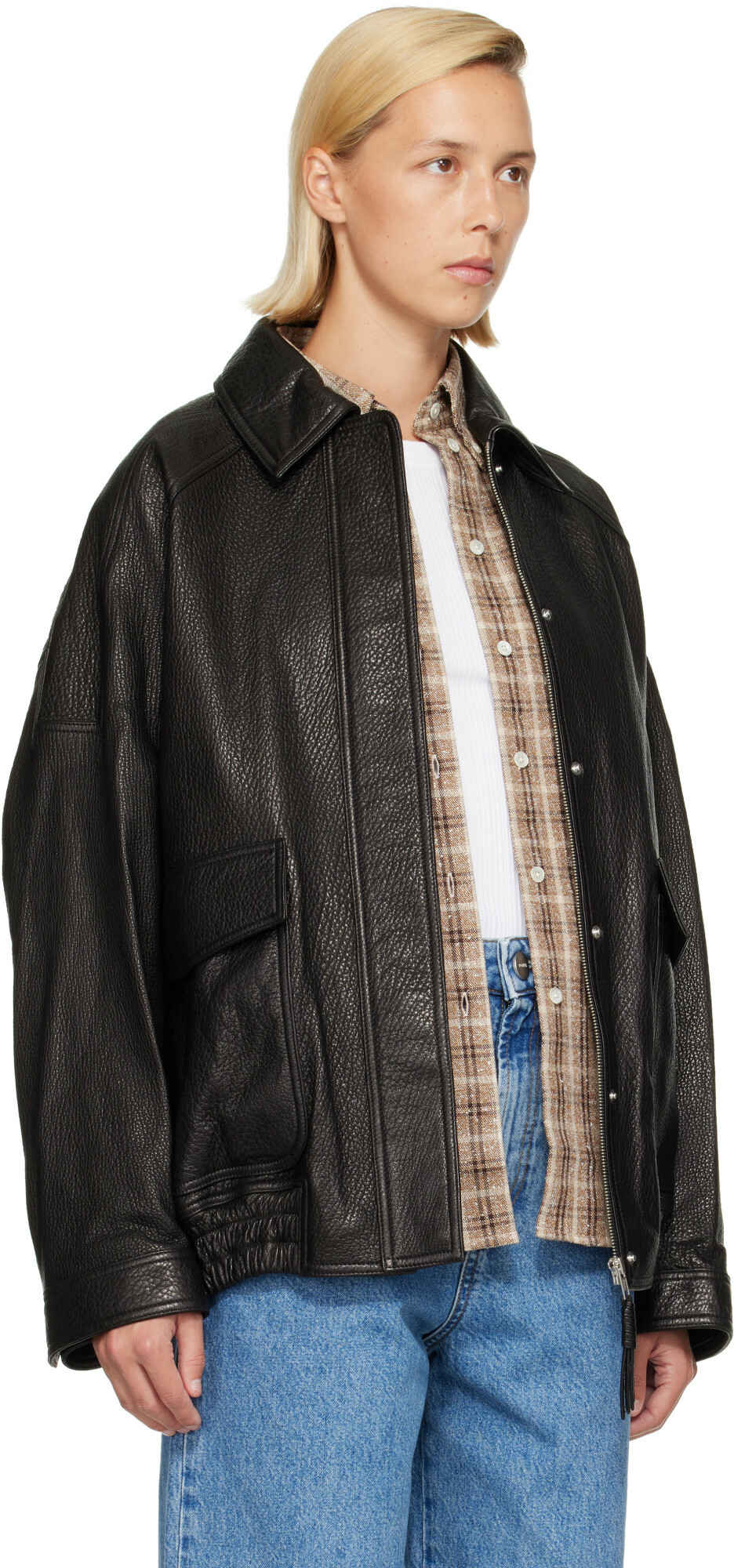 Róhe Black Grain Aviator Leather Jacket