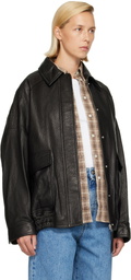 Róhe Black Grain Aviator Leather Jacket