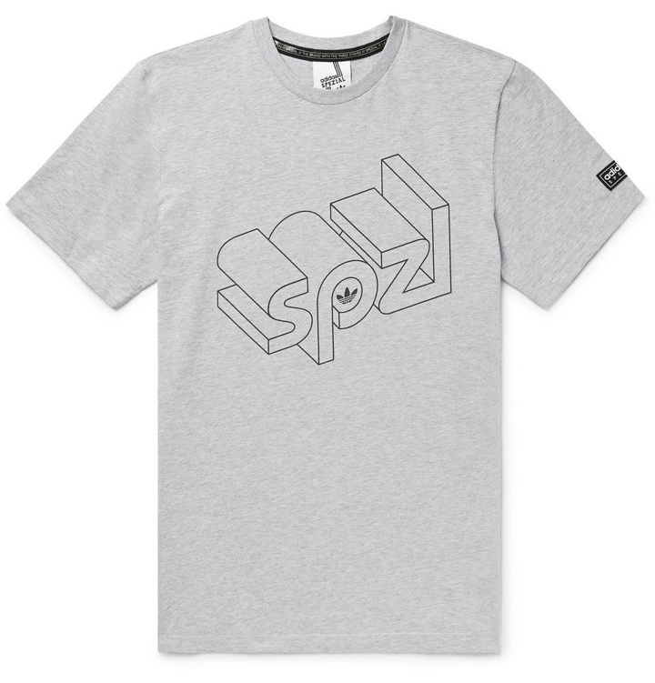 Photo: adidas Consortium - SPEZIAL Wireframe Logo-Print Mélange Cotton-Jersey T-Shirt - Gray
