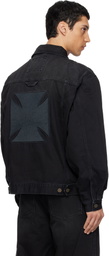 VETEMENTS Black Appliqué Biker Crosses Zip Denim Jacket