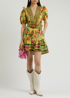 Farm Rio Fruit Garden Printed Cotton-poplin Mini Dress Yellow