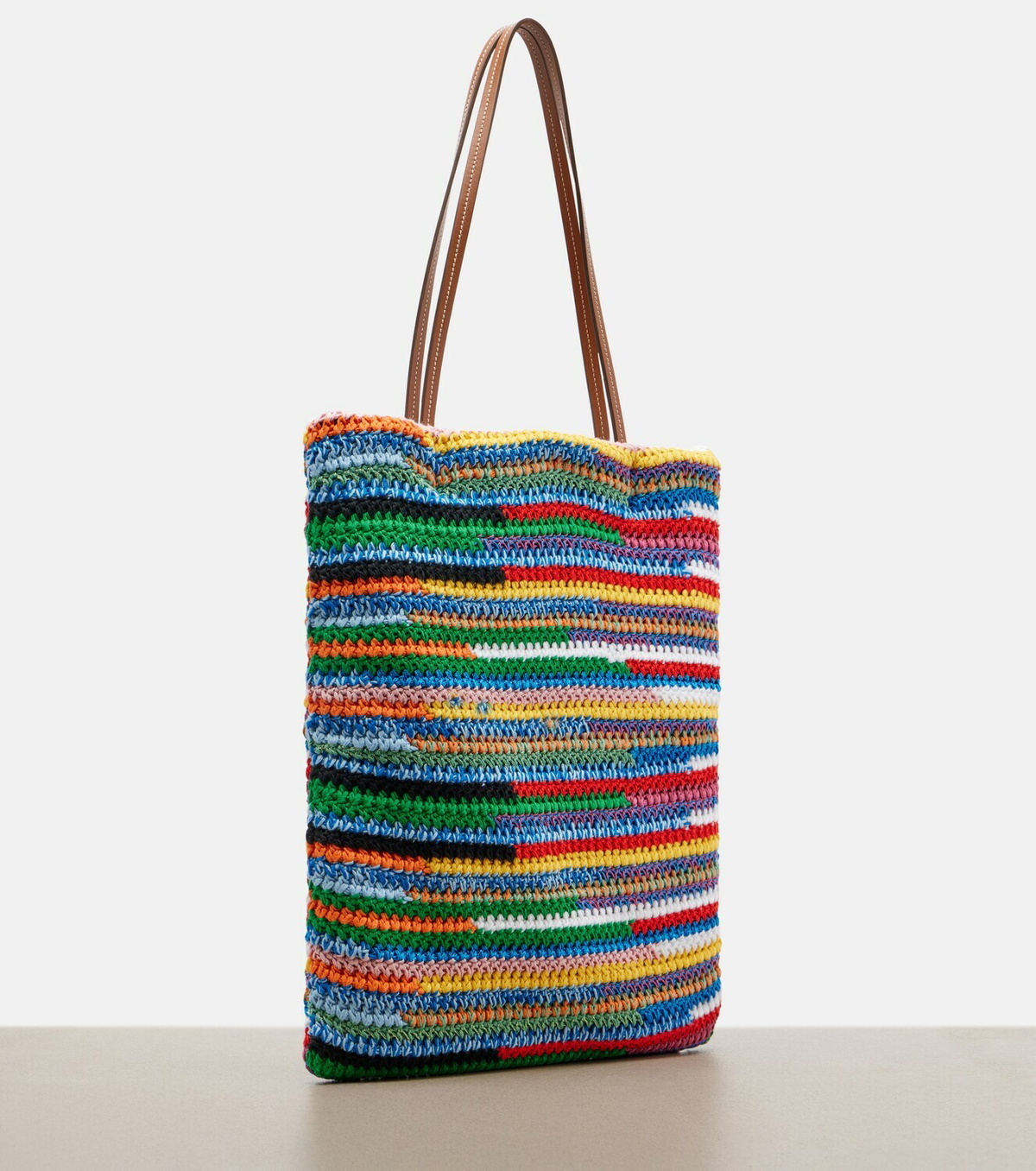 Miu Miu Leather-trimmed crochet cotton tote bag
