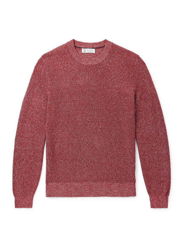 Photo: Brunello Cucinelli - Ribbed Cotton and Linen-Blend Sweater - Red
