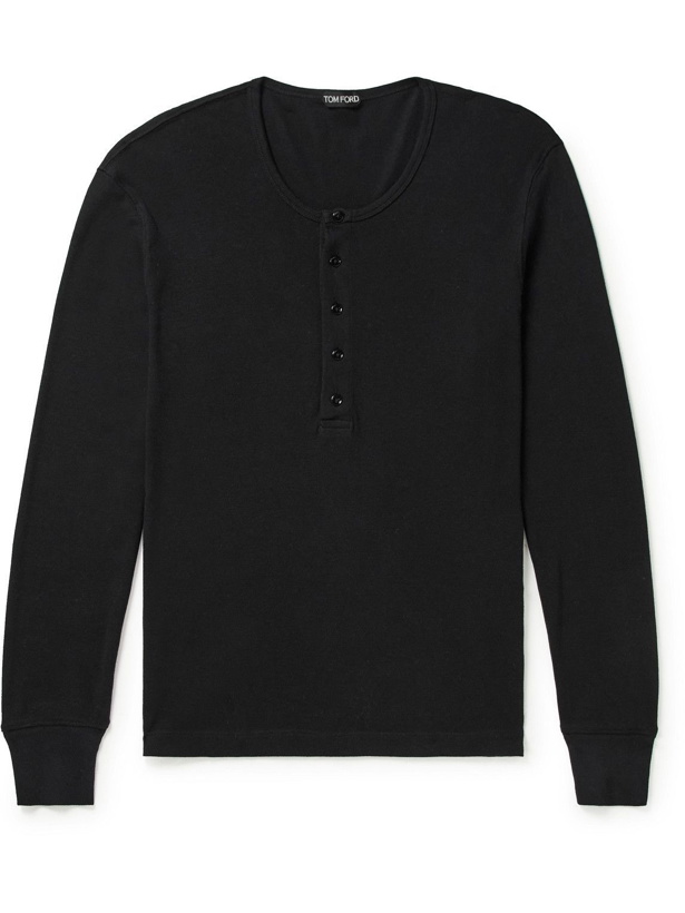 Photo: TOM FORD - Modal and Cotton-Blend Jersey Henley T-Shirt - Black
