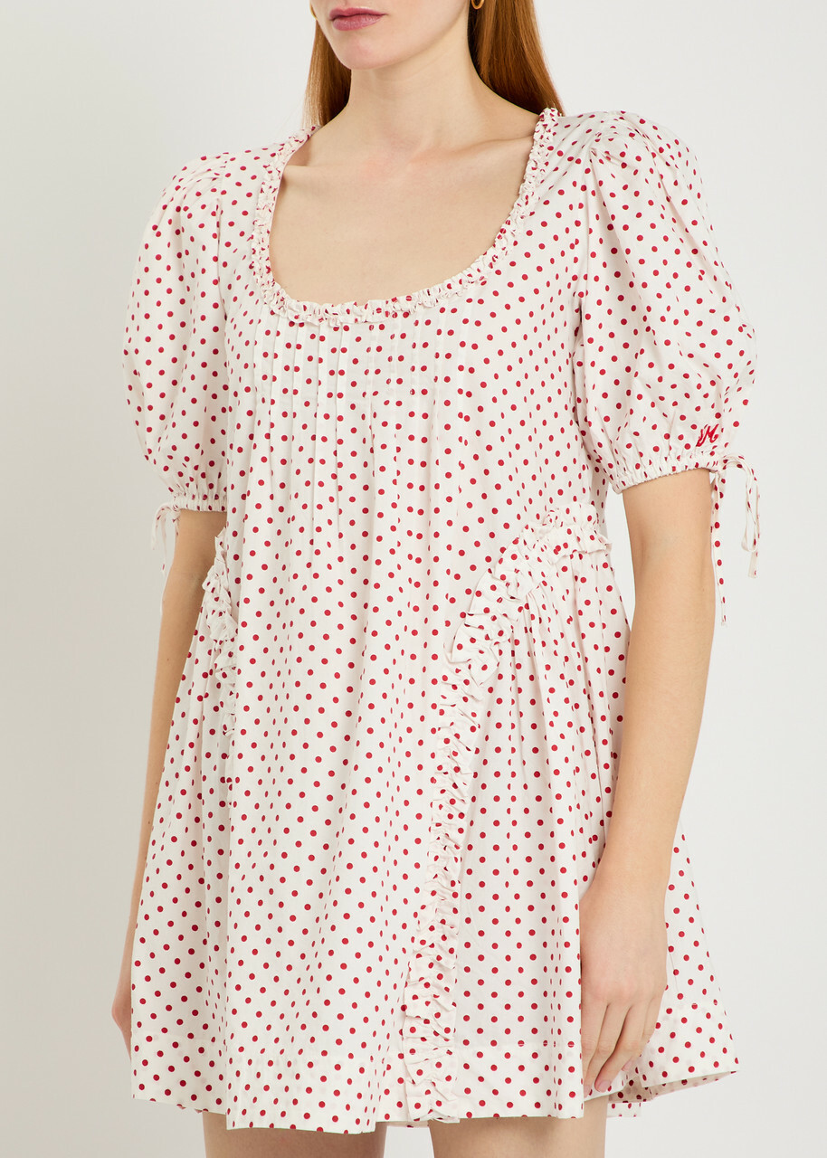 Damson Madder Meri Polka-dot Ruffled Cotton-poplin Mini Dress White