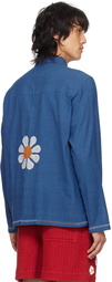 HARAGO Blue Flower Appliqué Shirt