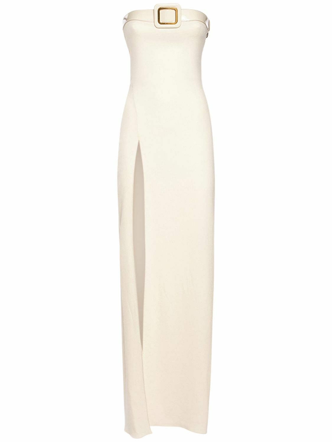 Buckle-detail strapless sablé gown in black - Tom Ford