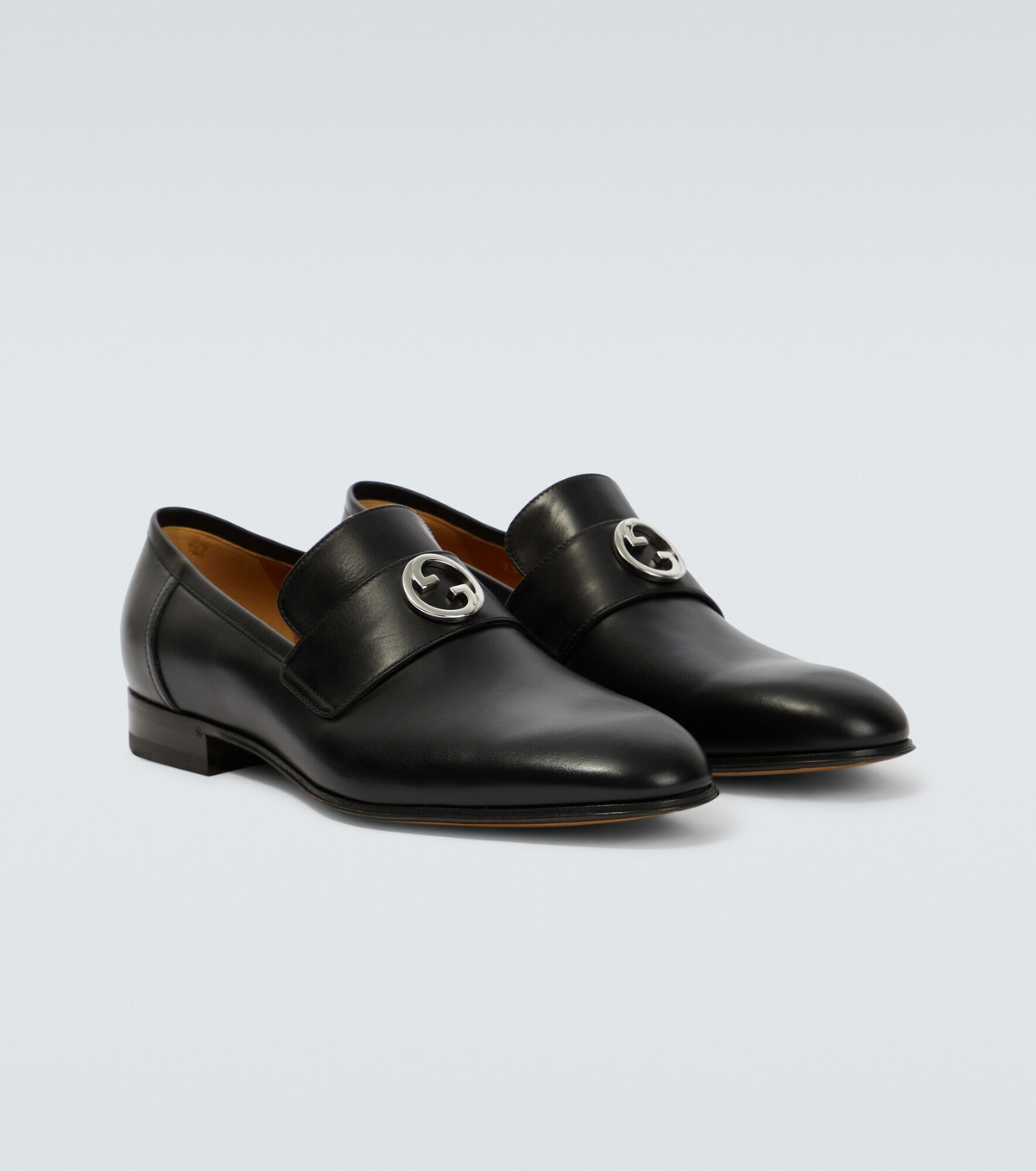 Gucci Black Leather Slip-On Loafers with Silver Interlocking G Almond Toe Gucci Interlocking G Logo Leather Dress Loafers - Black  main image 3