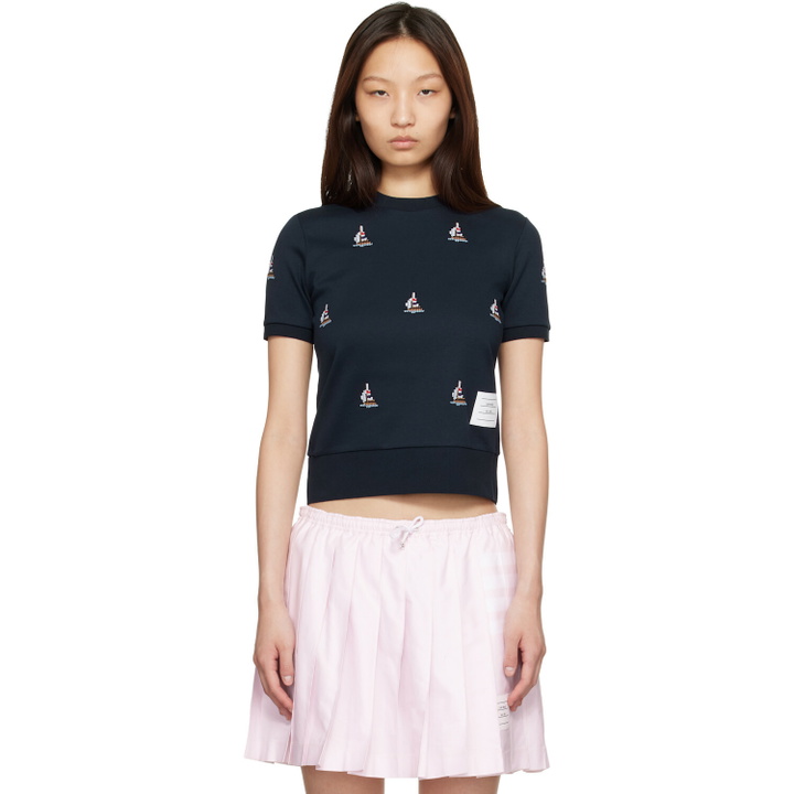 Photo: Thom Browne Navy Cotton Milano Sailboat Rib T-shirt