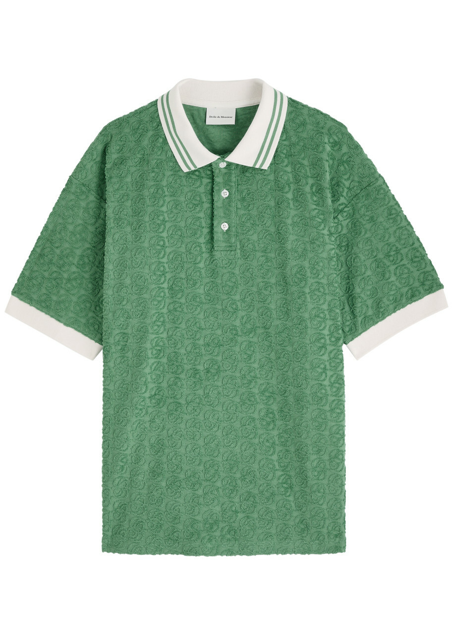 DRÔLE DE Monsieur Mono Jacquard Towelling Cotton Polo Shirt Green