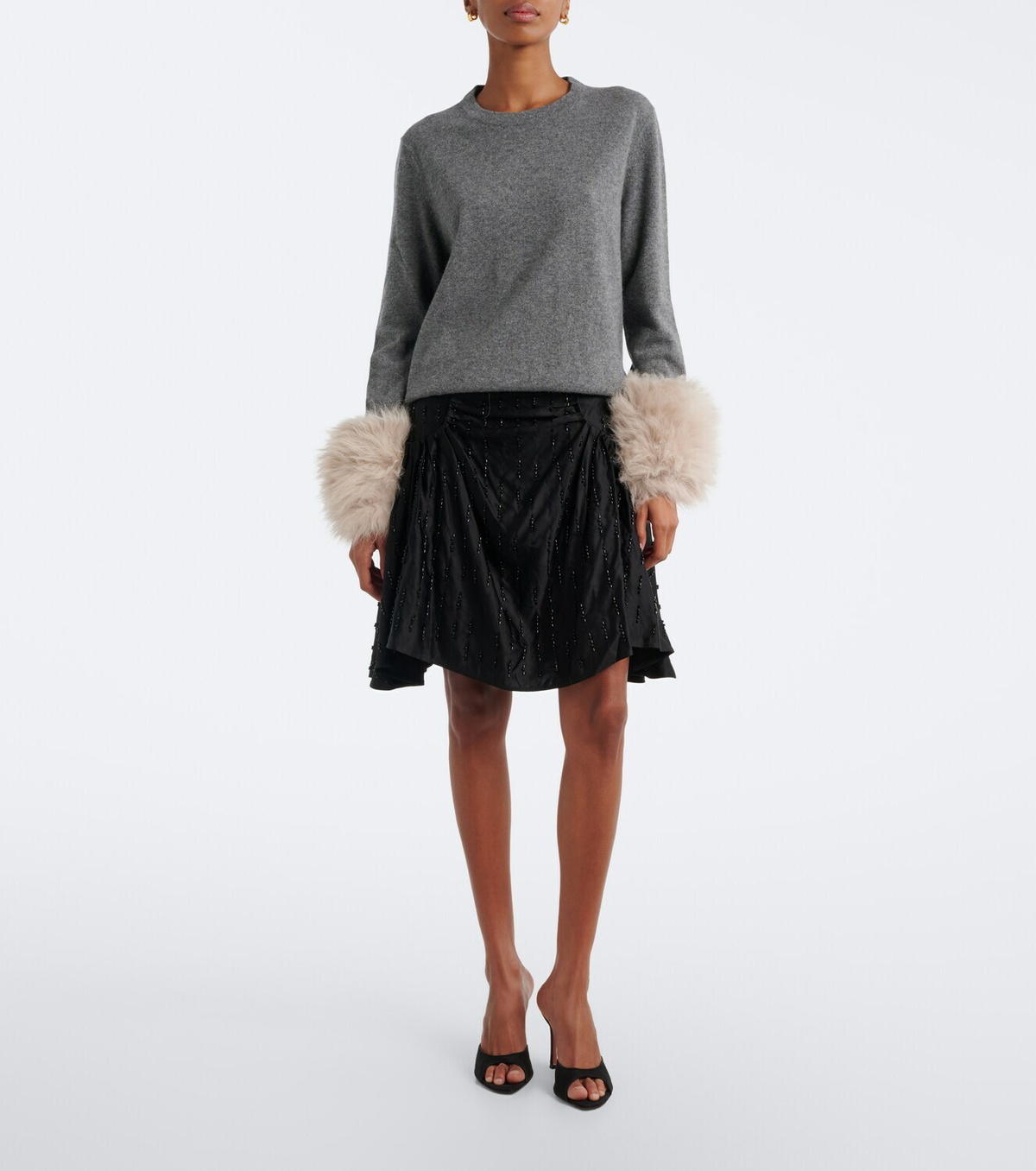Jacques Wei Embellished ruched satin miniskirt