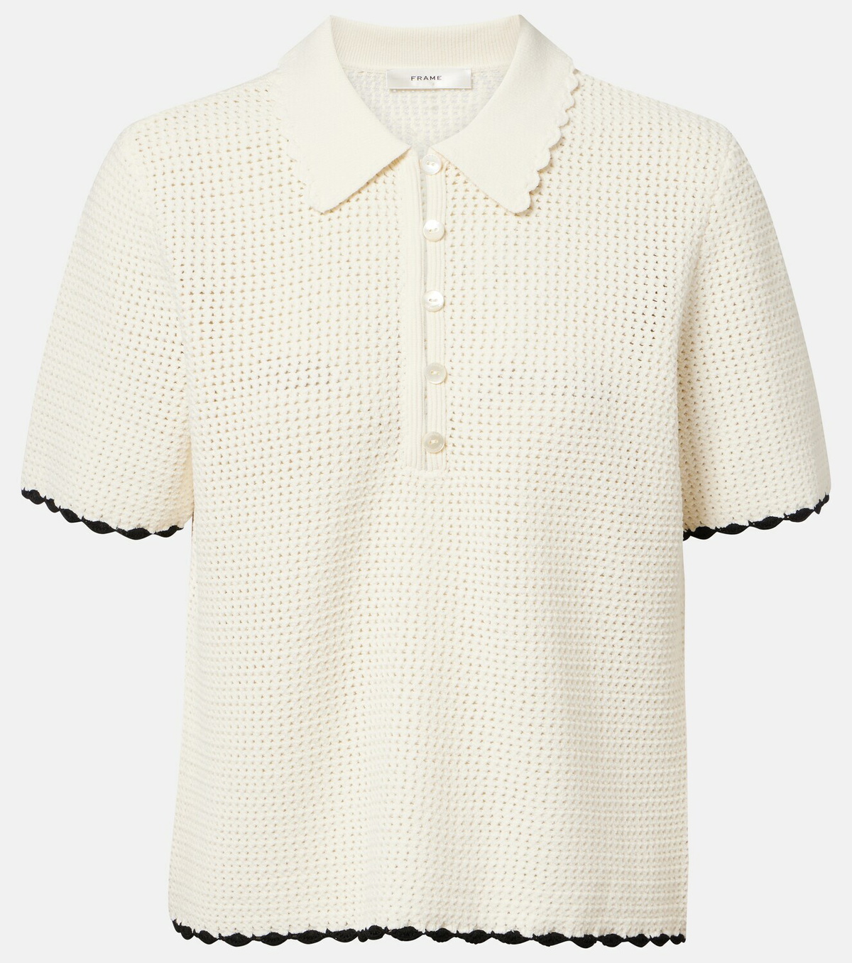 Frame Daybreak crochet scalloped polo shirt