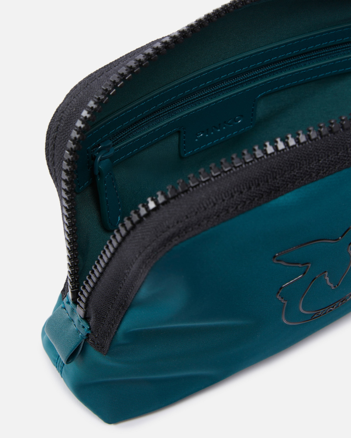 Pinko Small Bag In Recycled Fabric With Logo Teal Blue Block Color