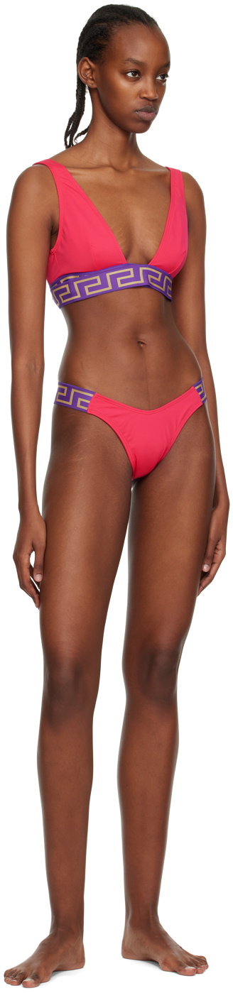 Pink Greca Border Bikini Top by Versace Underwear on Sale