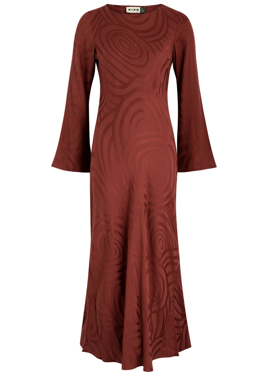 Rixo Alondra Satin-jacquard Maxi Dress Dark Red Rixo