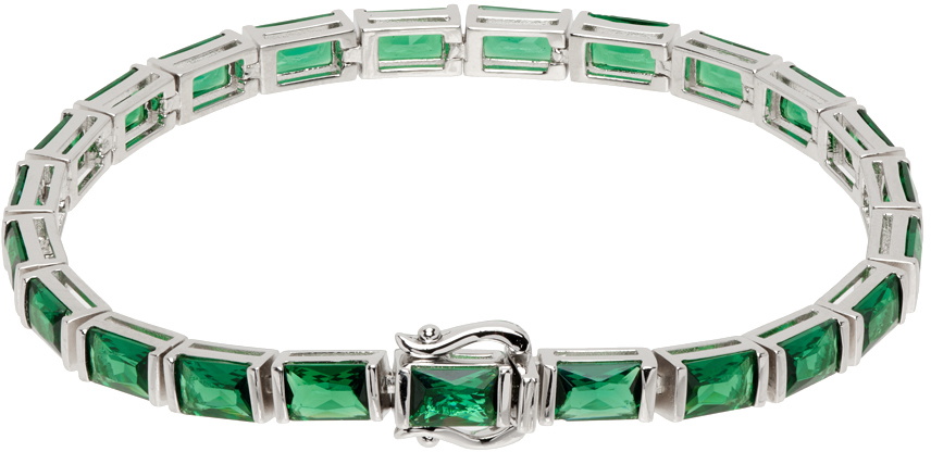 Hatton Labs Silver & Green Baguette Tennis Bracelet